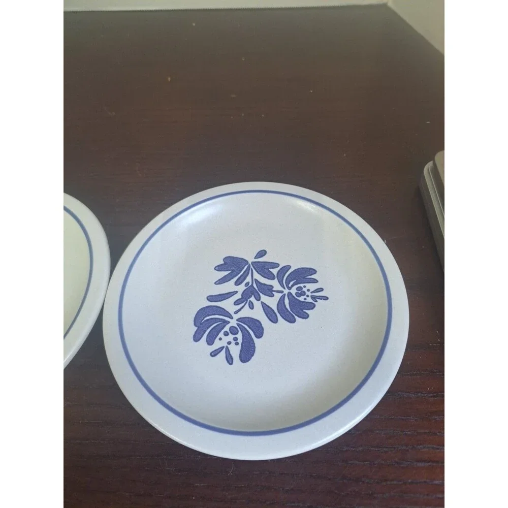 Vintage Set Of 2 Pfaltzgraff  Blue And White Floral Stoneware 6.5in Dessert...